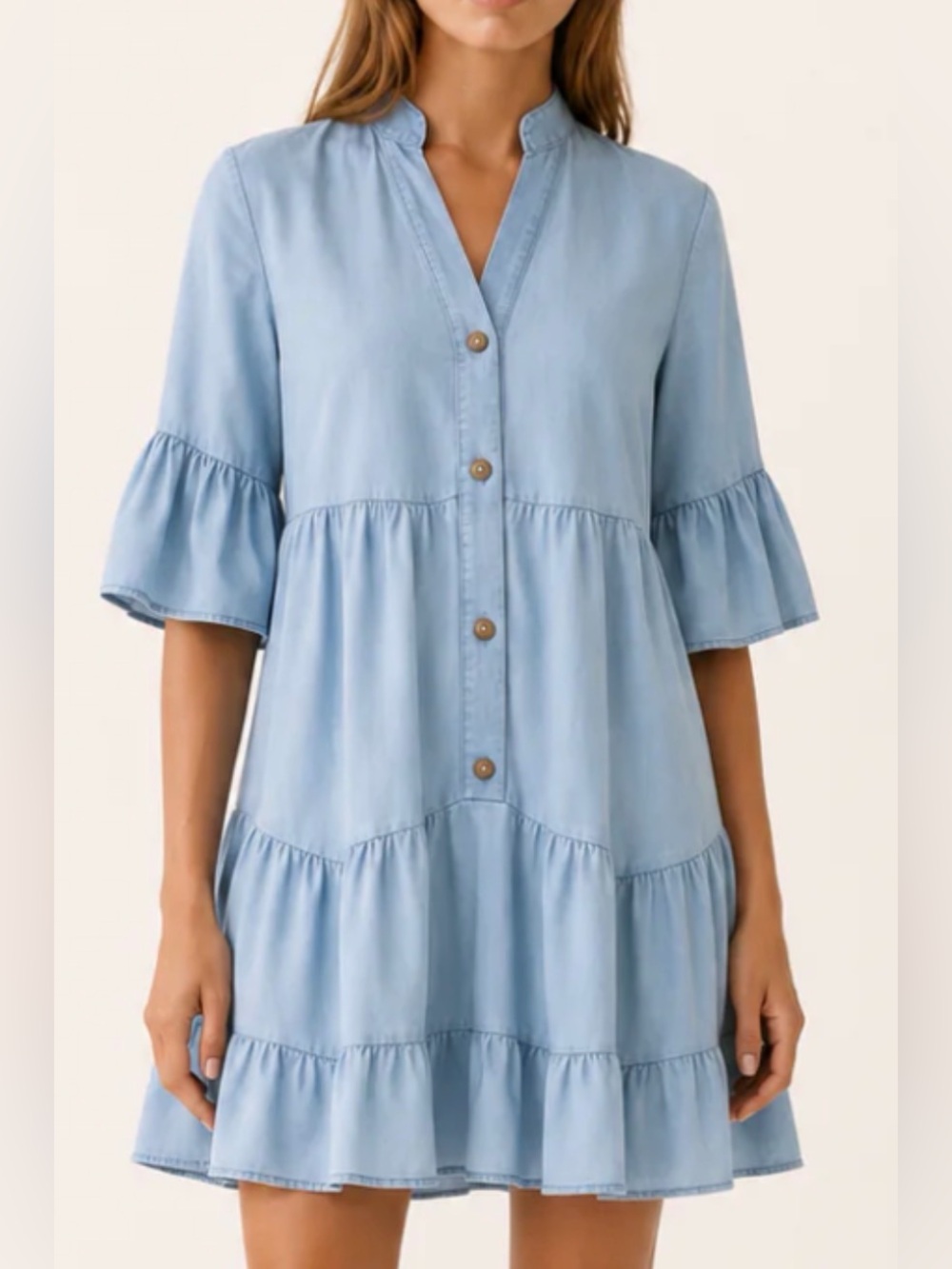 CZ Collection by Cezele Light Blue Babydoll Tiered  Tunic Dress  size Large